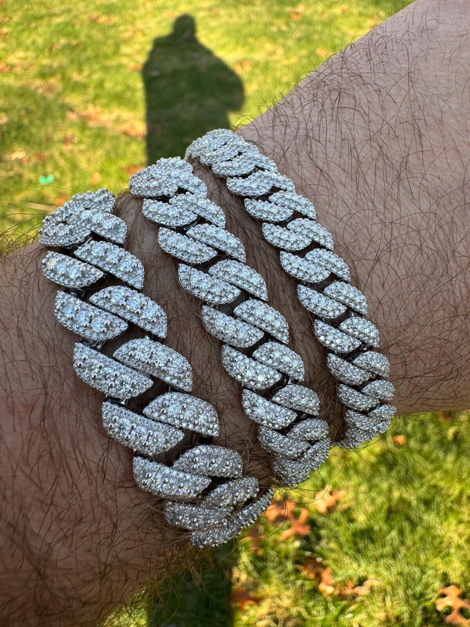 HarlemBling MOISSANITE Real Miami Cuban Prong Link Iced Hip Hop 925 Silver Bracelet 7-9"