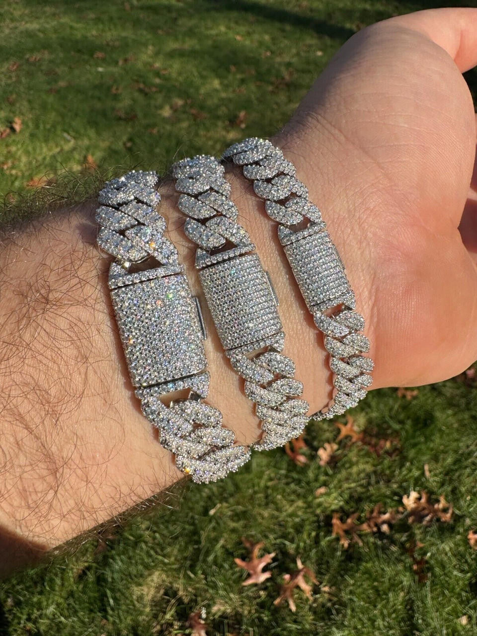 HarlemBling MOISSANITE Real Miami Cuban Prong Link Iced Hip Hop 925 Silver Bracelet 7-9"