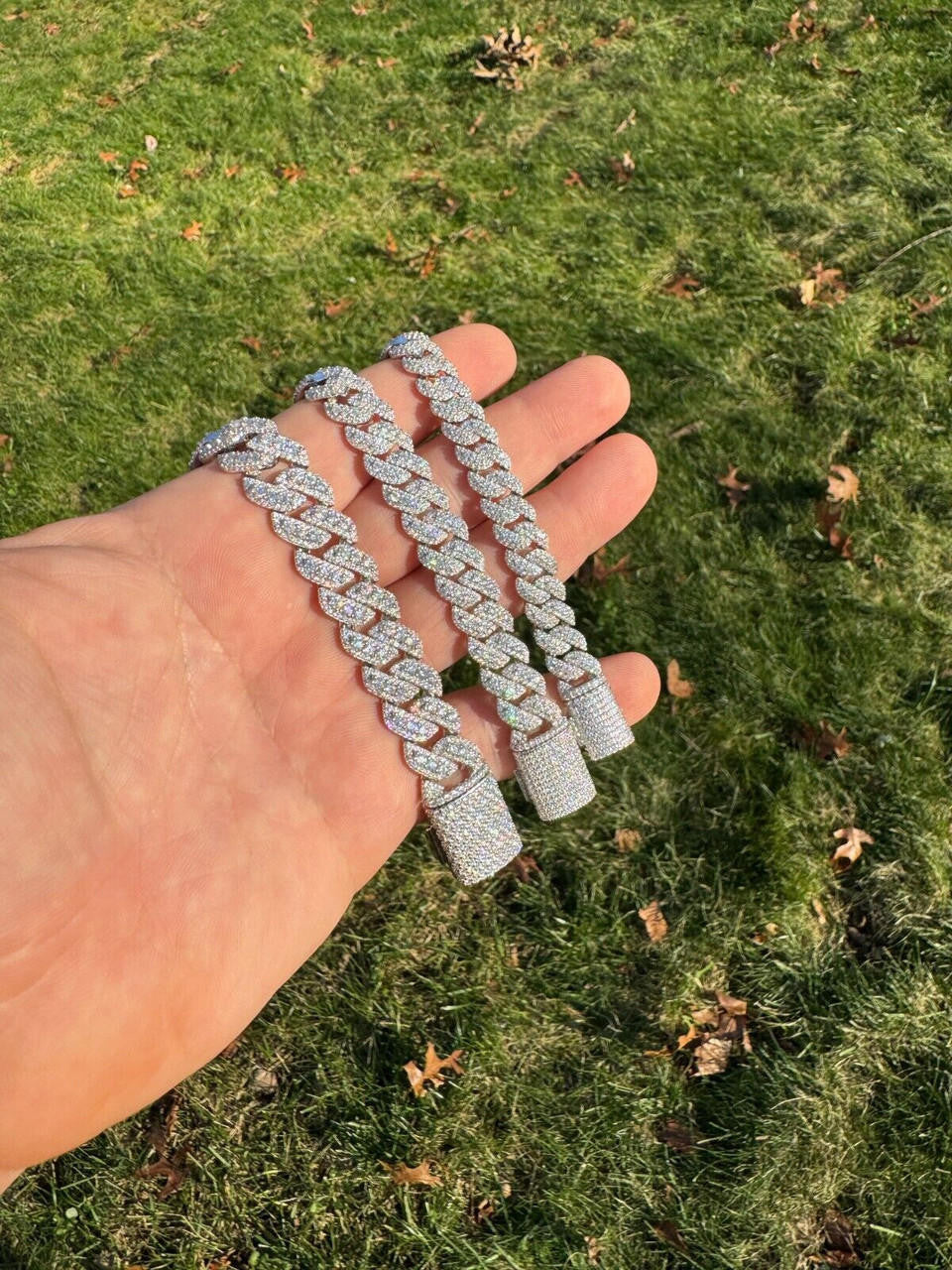 HarlemBling MOISSANITE Real Miami Cuban Prong Link Iced Hip Hop 925 Silver Bracelet 7-9"