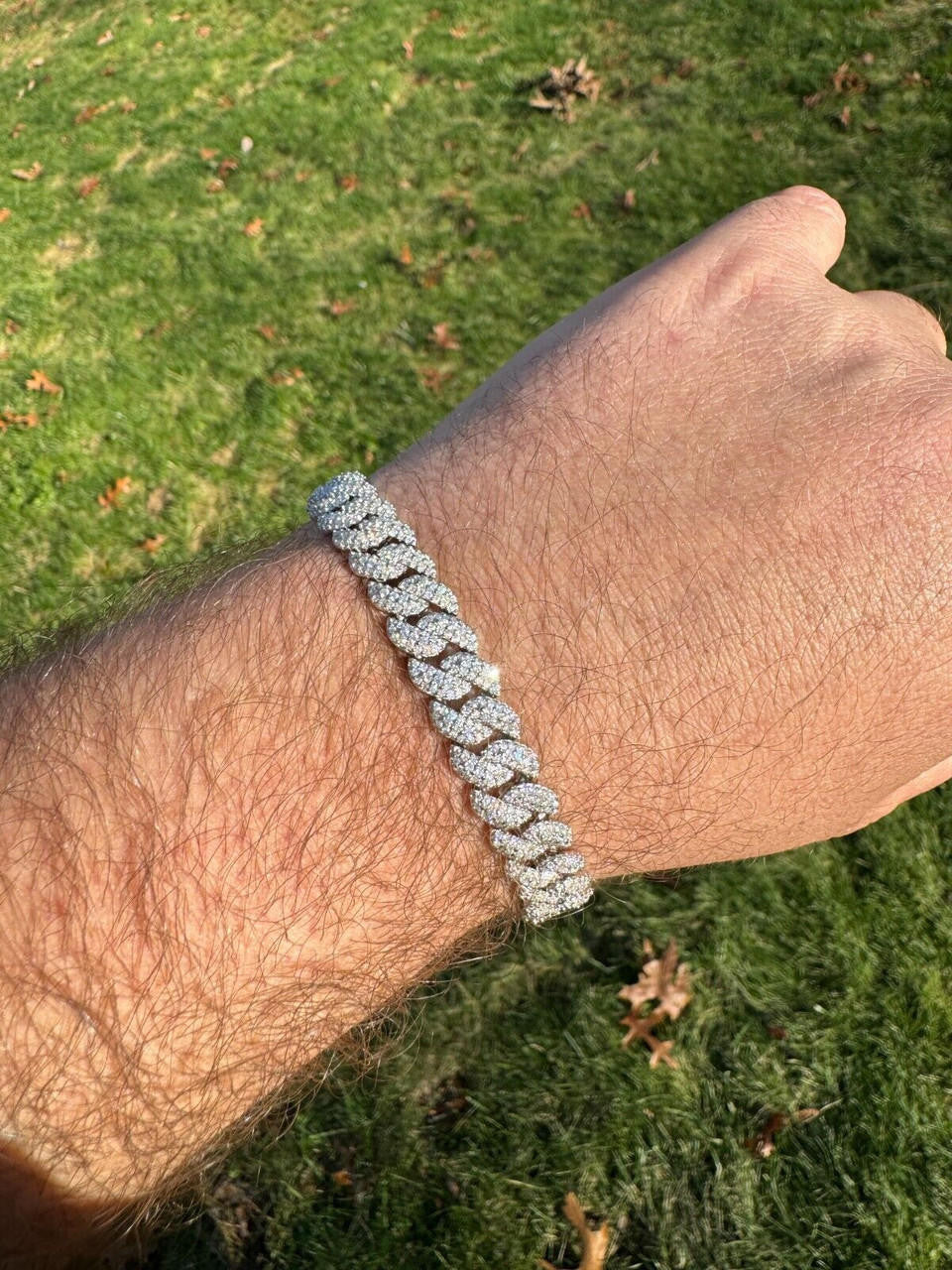 HarlemBling MOISSANITE Real Miami Cuban Prong Link Iced Hip Hop 925 Silver Bracelet 7-9"