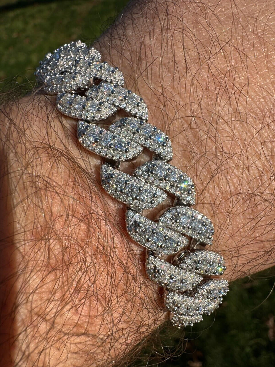 HarlemBling MOISSANITE Real Miami Cuban Prong Link Iced Hip Hop 925 Silver Bracelet 7-9"