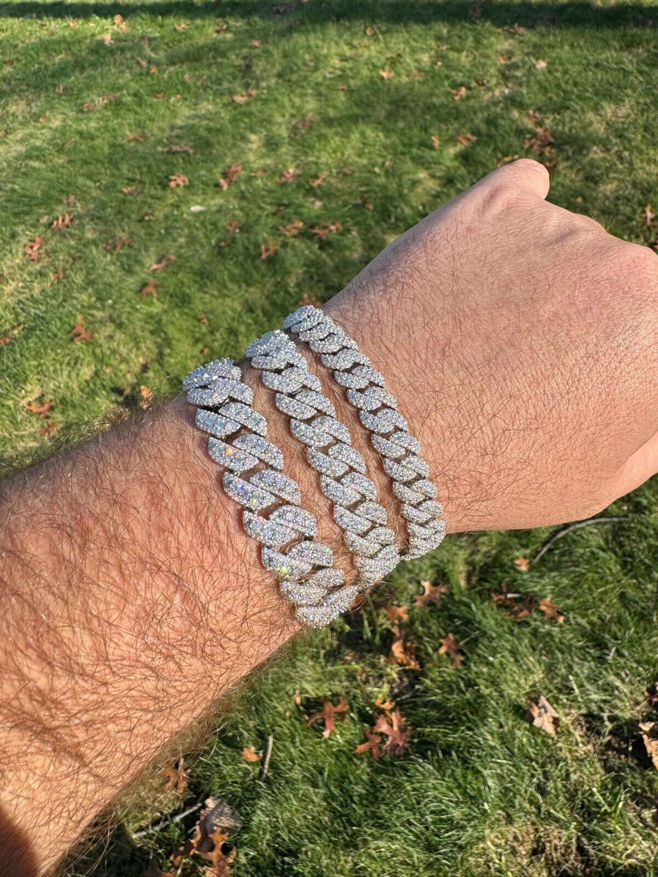 HarlemBling MOISSANITE Real Miami Cuban Prong Link Iced Hip Hop 925 Silver Bracelet 7-9"