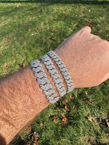 HarlemBling MOISSANITE Real Miami Cuban Prong Link Iced Hip Hop 925 Silver Bracelet 7-9"