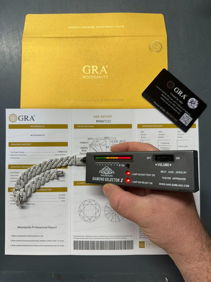 HarlemBling MOISSANITE Real Miami Cuban Prong Link Iced Hip Hop 925 Silver Bracelet 7-9"