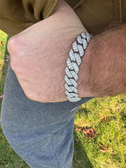 HarlemBling MOISSANITE Real Miami Cuban Prong Link Iced Hip Hop 925 Silver Bracelet 7-9"