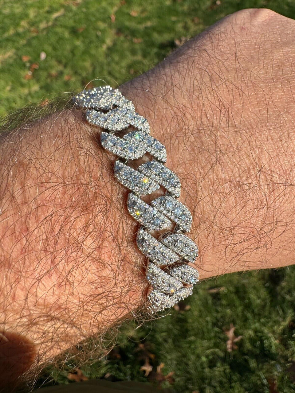 HarlemBling MOISSANITE Real Miami Cuban Prong Link Iced Hip Hop 925 Silver Bracelet 7-9"