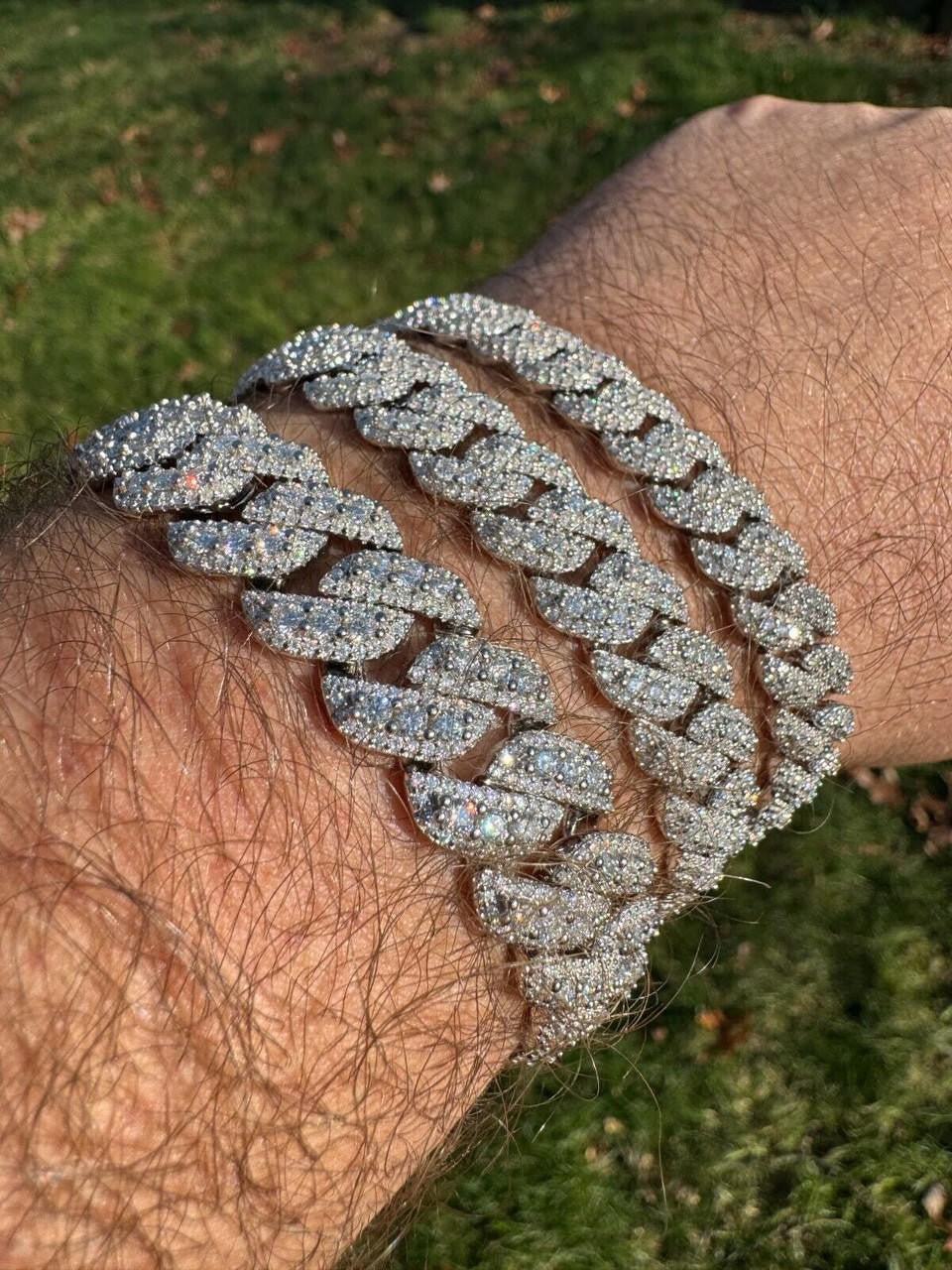 HarlemBling MOISSANITE Real Miami Cuban Prong Link Iced Hip Hop 925 Silver Bracelet 7-9"