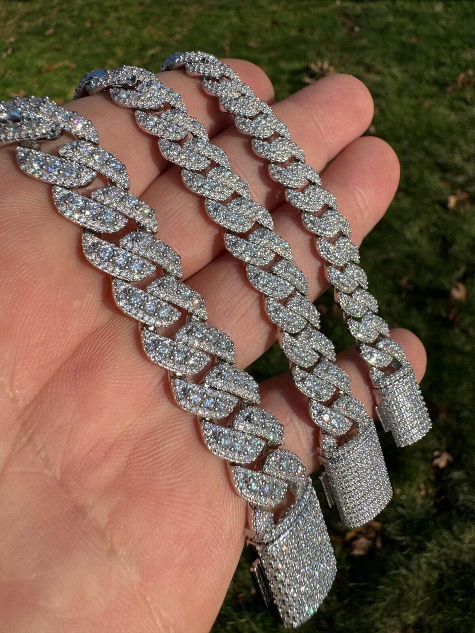 HarlemBling MOISSANITE Real Miami Cuban Prong Link Iced Hip Hop 925 Silver Bracelet 7-9"