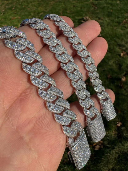 HarlemBling MOISSANITE Real Miami Cuban Prong Link Iced Hip Hop 925 Silver Bracelet 7-9"