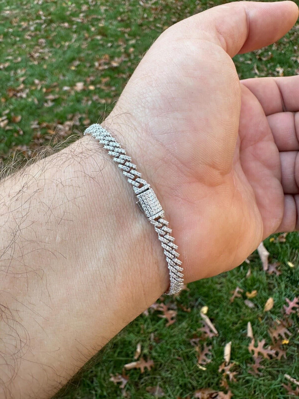 HarlemBling MOISSANITE Real Mini 5mm Micro Miami Cuban Link Prong Bracelet Iced 925 Silver