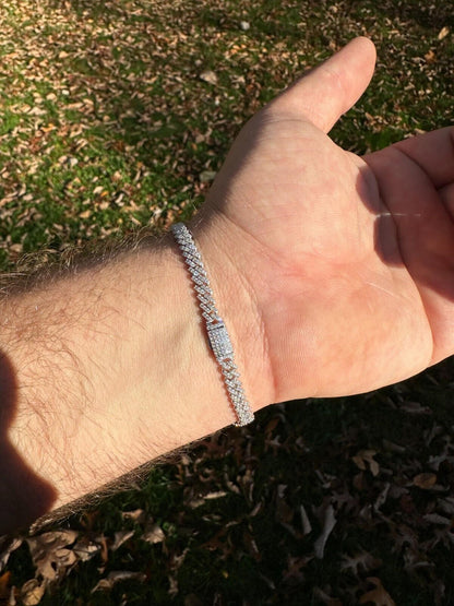 HarlemBling MOISSANITE Real Mini 5mm Micro Miami Cuban Link Prong Bracelet Iced 925 Silver