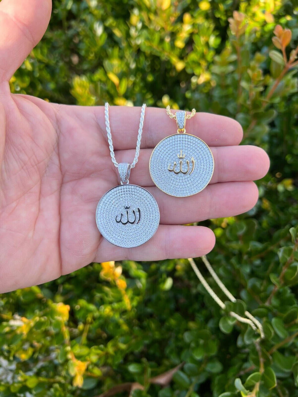 HarlemBling MOISSANITE Real Silver / Gold Allah Medallion Islamic Necklace Pass Diamond Test