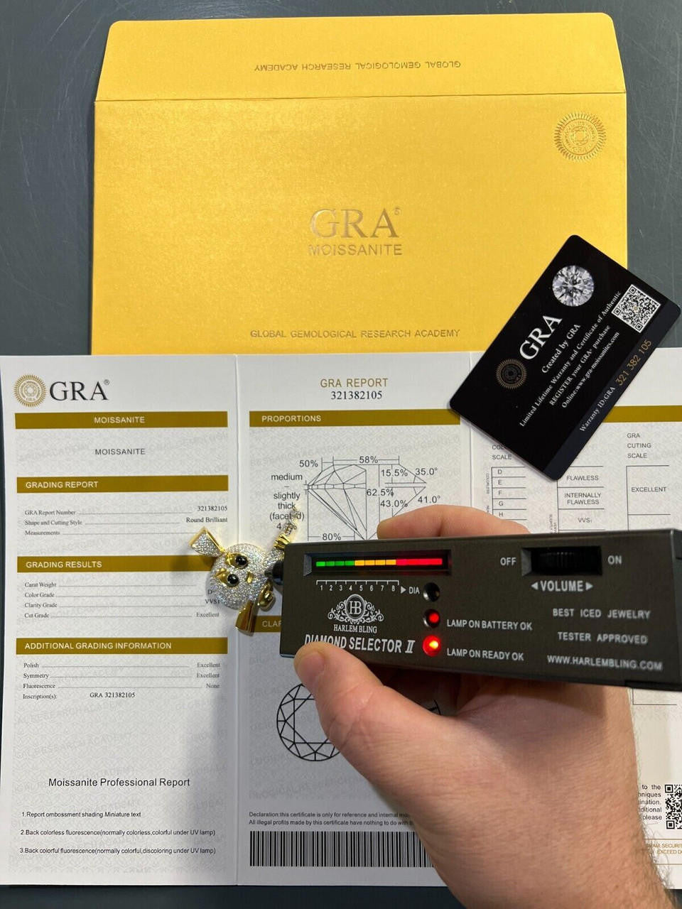 HarlemBling MOISSANITE Real Silver / Gold Angry Emoji W. AK47 Gun Necklace Pass Diamond Test