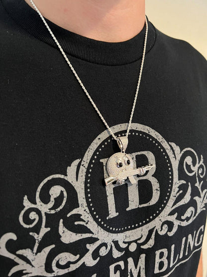 HarlemBling MOISSANITE Real Silver / Gold Angry Emoji W. AK47 Gun Necklace Pass Diamond Test