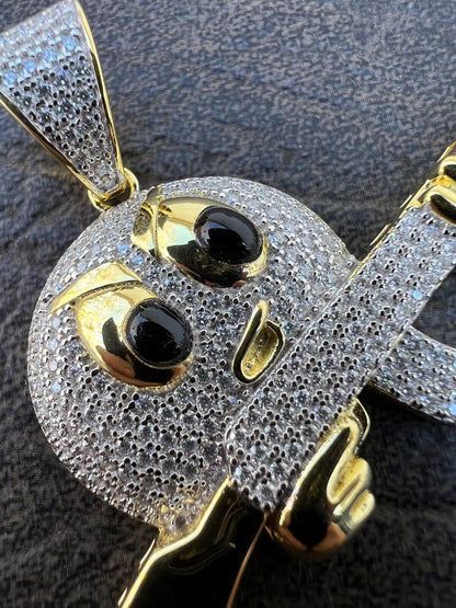 HarlemBling MOISSANITE Real Silver / Gold Angry Emoji W. AK47 Gun Necklace Pass Diamond Test