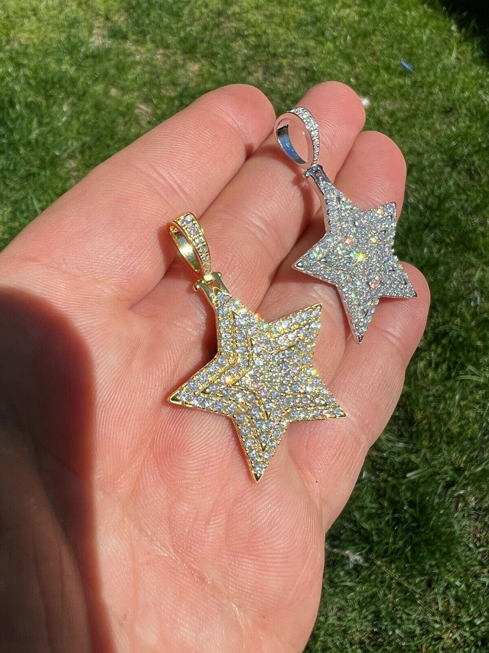 HarlemBling Moissanite Real Silver Gold Hip Hop Star Pendant Iced Necklace Pass Diamond Test