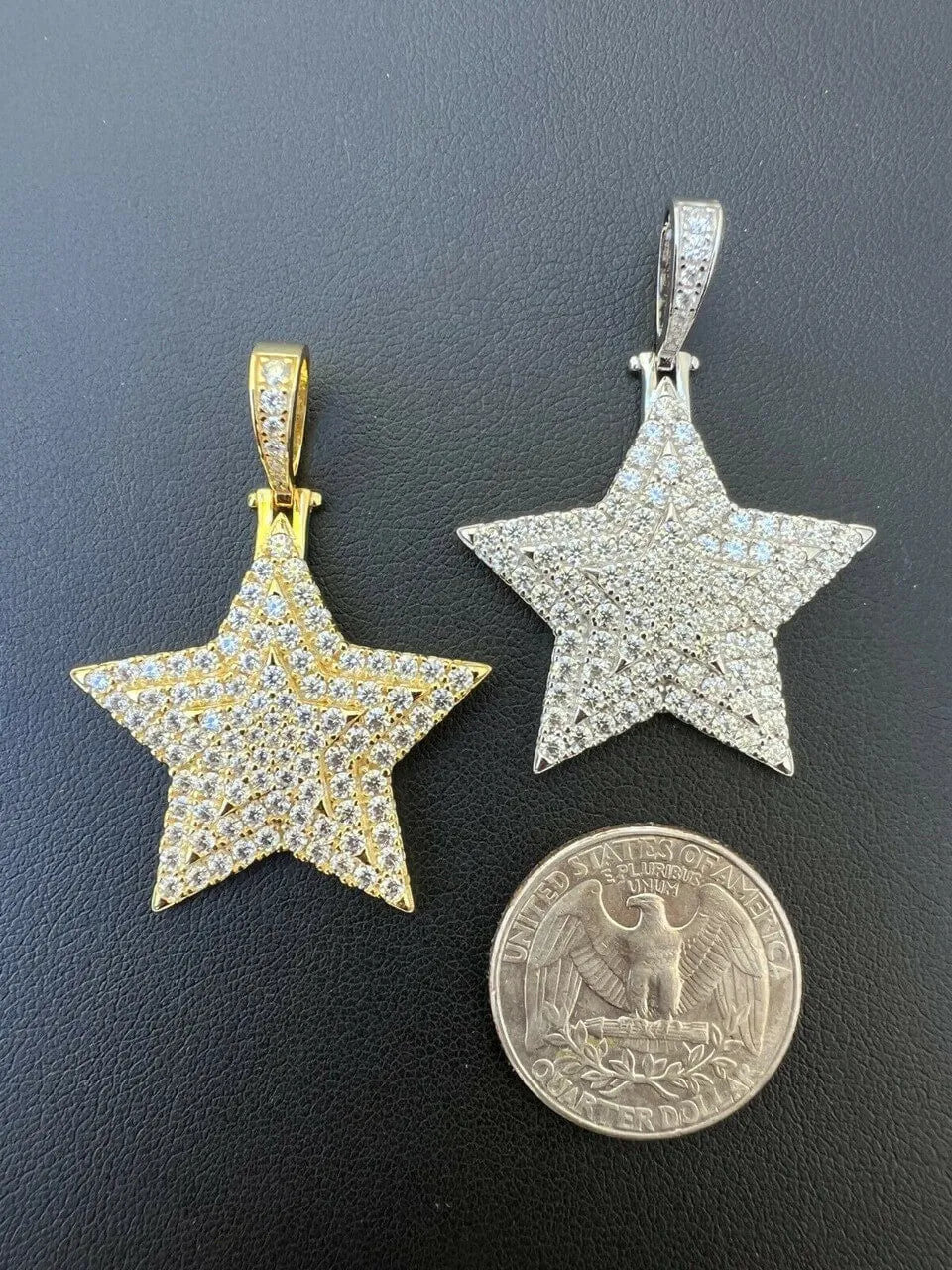 HarlemBling Moissanite Real Silver Gold Hip Hop Star Pendant Iced Necklace Pass Diamond Test