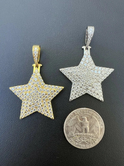 HarlemBling Moissanite Real Silver Gold Hip Hop Star Pendant Iced Necklace Pass Diamond Test
