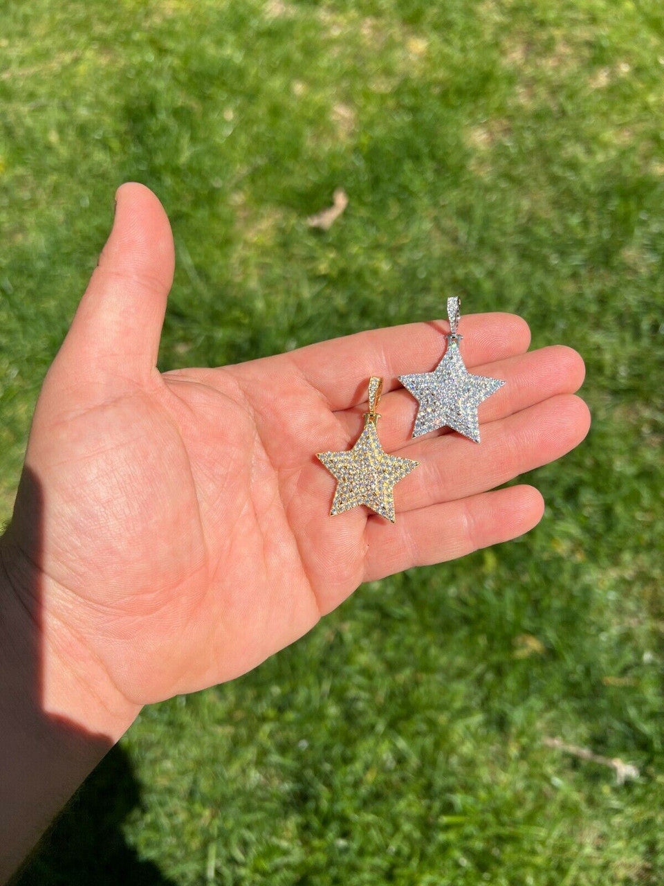 HarlemBling Moissanite Real Silver Gold Hip Hop Star Pendant Iced Necklace Pass Diamond Test