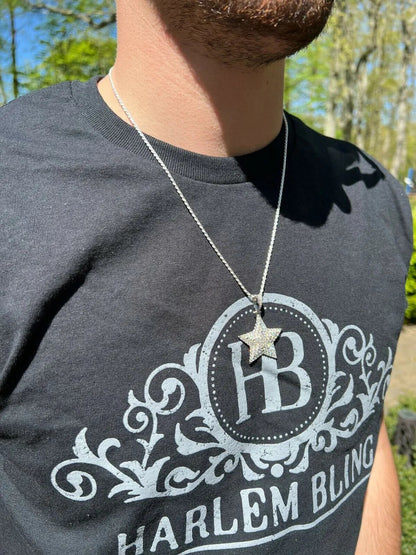 HarlemBling Moissanite Real Silver Gold Hip Hop Star Pendant Iced Necklace Pass Diamond Test