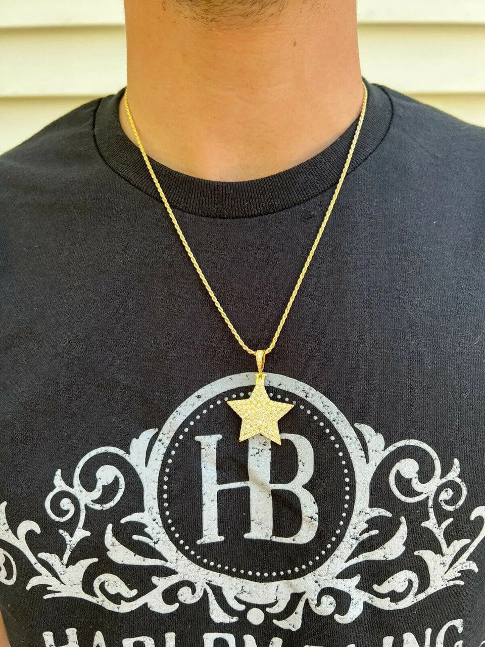HarlemBling Moissanite Real Silver Gold Hip Hop Star Pendant Iced Necklace Pass Diamond Test