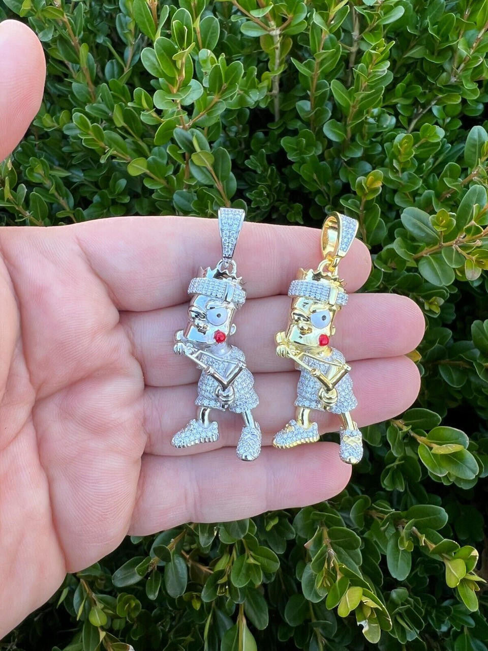 HarlemBling MOISSANITE Real Silver / Gold Iced Bart Simpson Pendant Necklace Diamond Test 