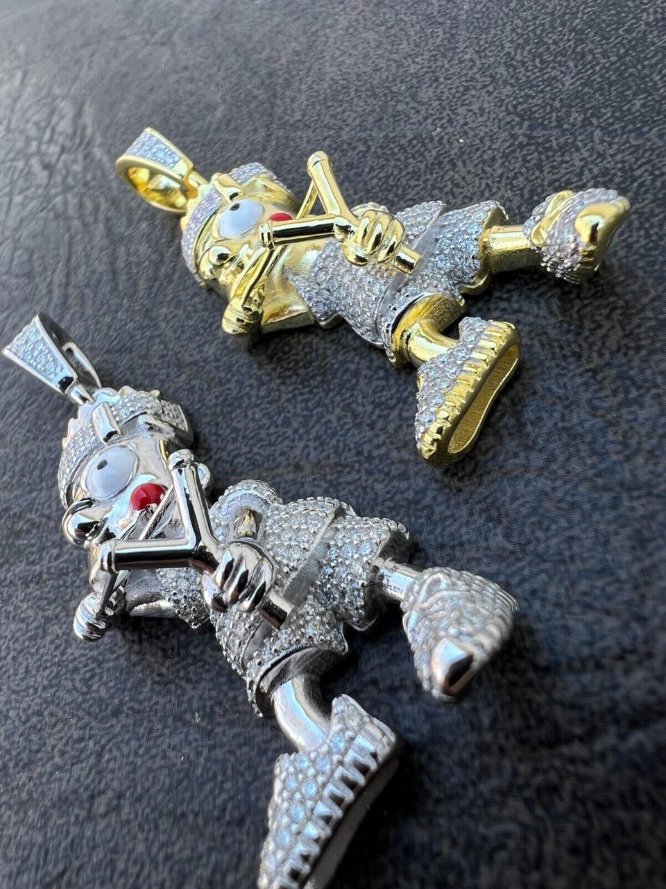 HarlemBling MOISSANITE Real Silver / Gold Iced Bart Simpson Pendant Necklace Diamond Test 