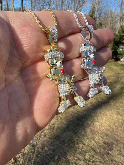 HarlemBling MOISSANITE Real Silver / Gold Iced Bart Simpson Pendant Necklace Diamond Test 