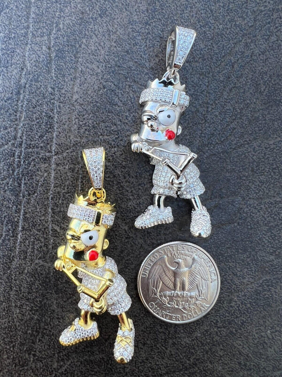 HarlemBling MOISSANITE Real Silver / Gold Iced Bart Simpson Pendant Necklace Diamond Test 
