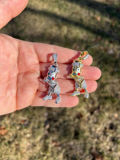 HarlemBling MOISSANITE Real Silver / Gold Iced Bart Simpson Pendant Necklace Diamond Test 