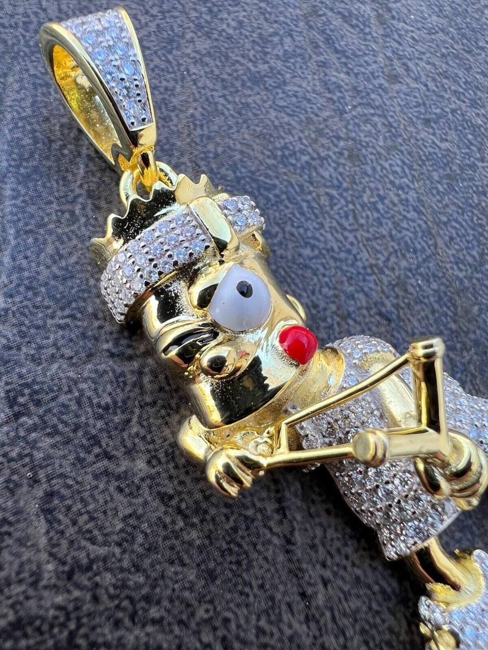 HarlemBling MOISSANITE Real Silver / Gold Iced Bart Simpson Pendant Necklace Diamond Test 