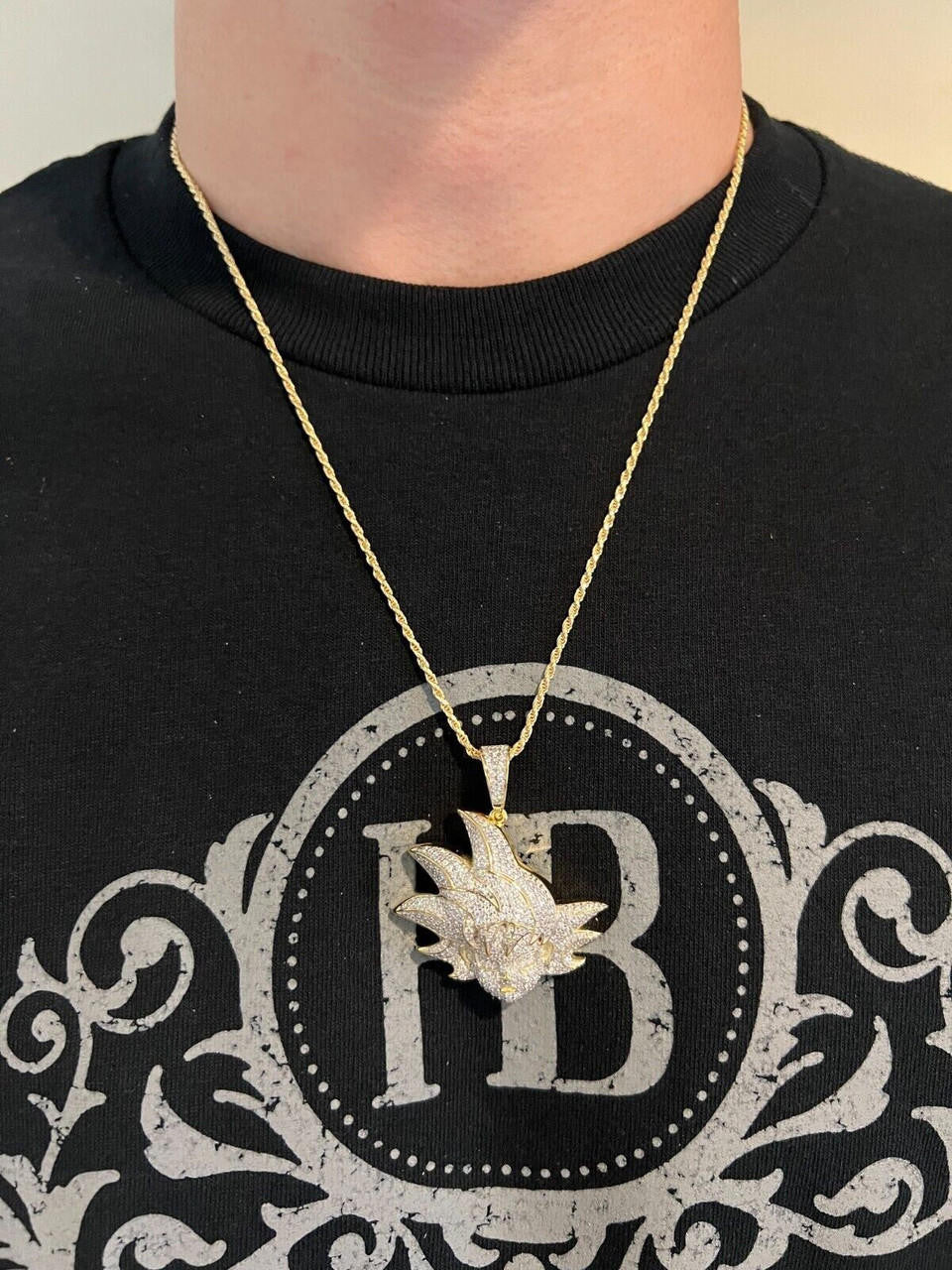 HarlemBling MOISSANITE Real Silver / Gold Iced Goku Saiyan Dragon Ball Z Pendant Necklace
