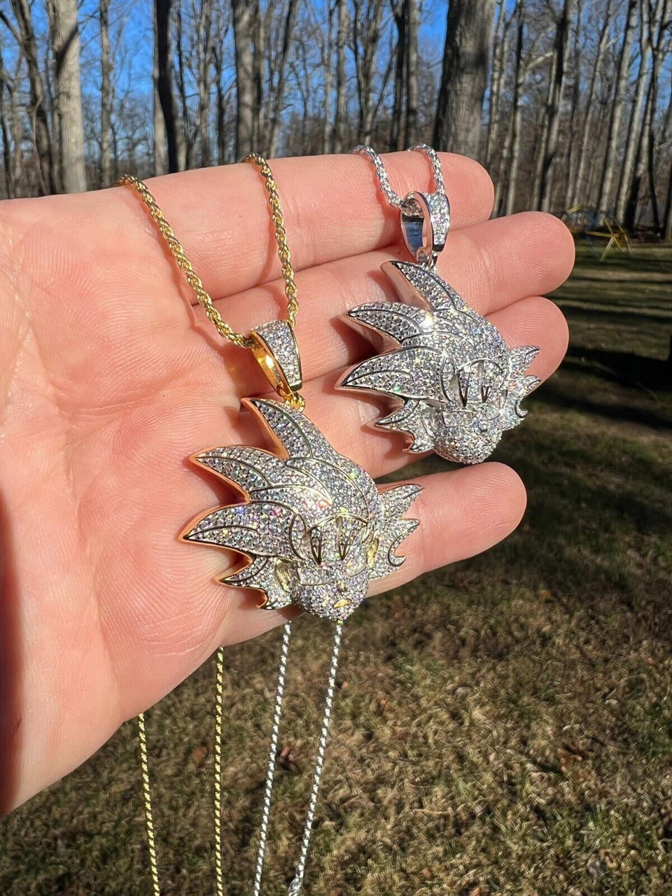 HarlemBling MOISSANITE Real Silver / Gold Iced Goku Saiyan Dragon Ball Z Pendant Necklace