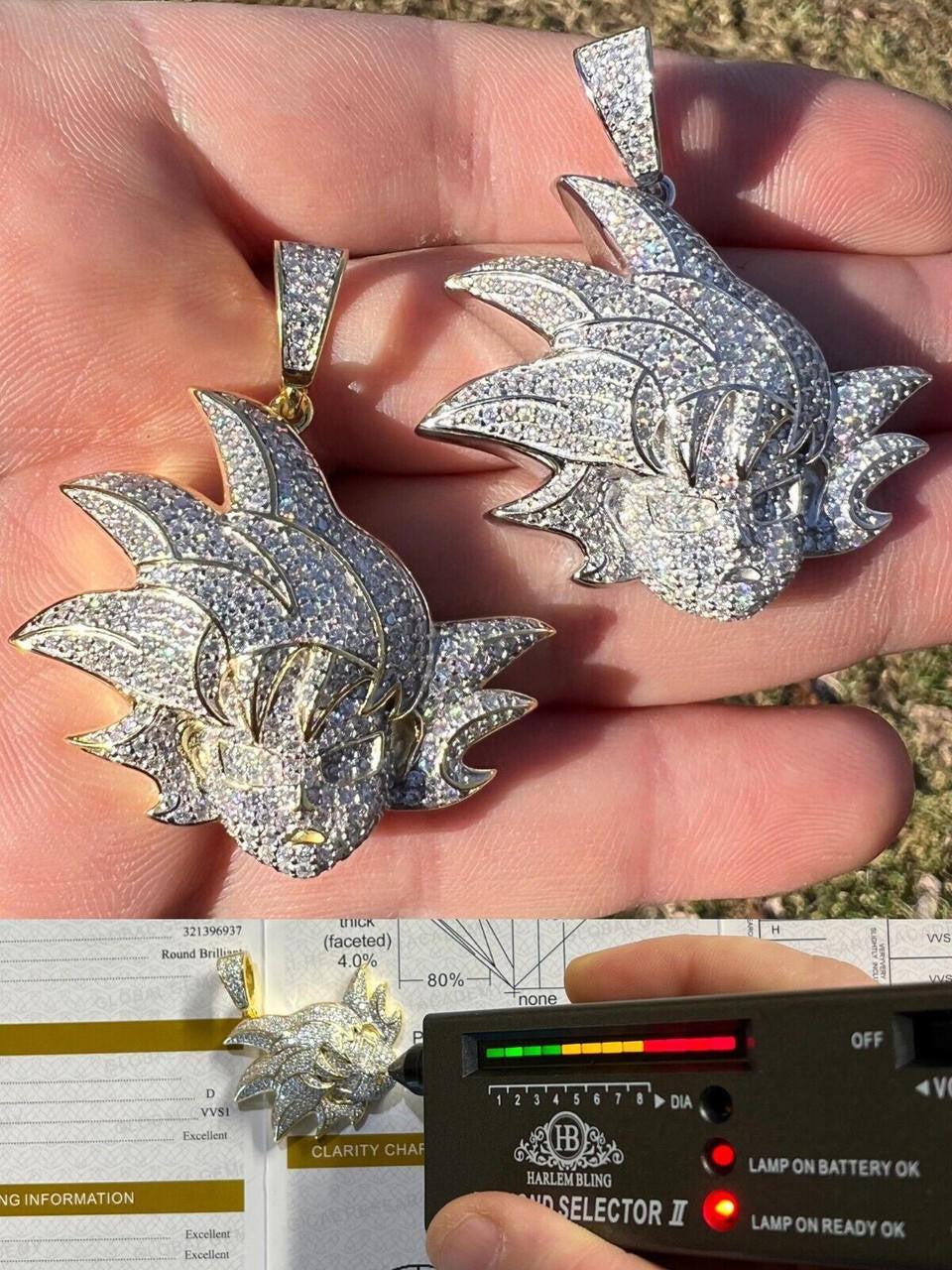 HarlemBling MOISSANITE Real Silver / Gold Iced Goku Saiyan Dragon Ball Z Pendant Necklace