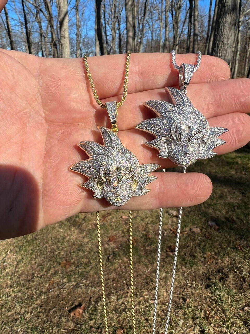 HarlemBling MOISSANITE Real Silver / Gold Iced Goku Saiyan Dragon Ball Z Pendant Necklace