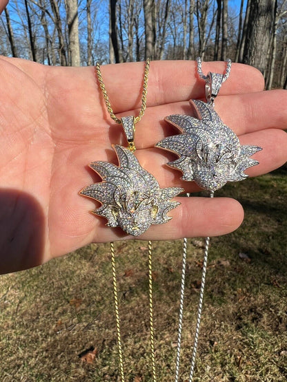 HarlemBling MOISSANITE Real Silver / Gold Iced Goku Saiyan Dragon Ball Z Pendant Necklace