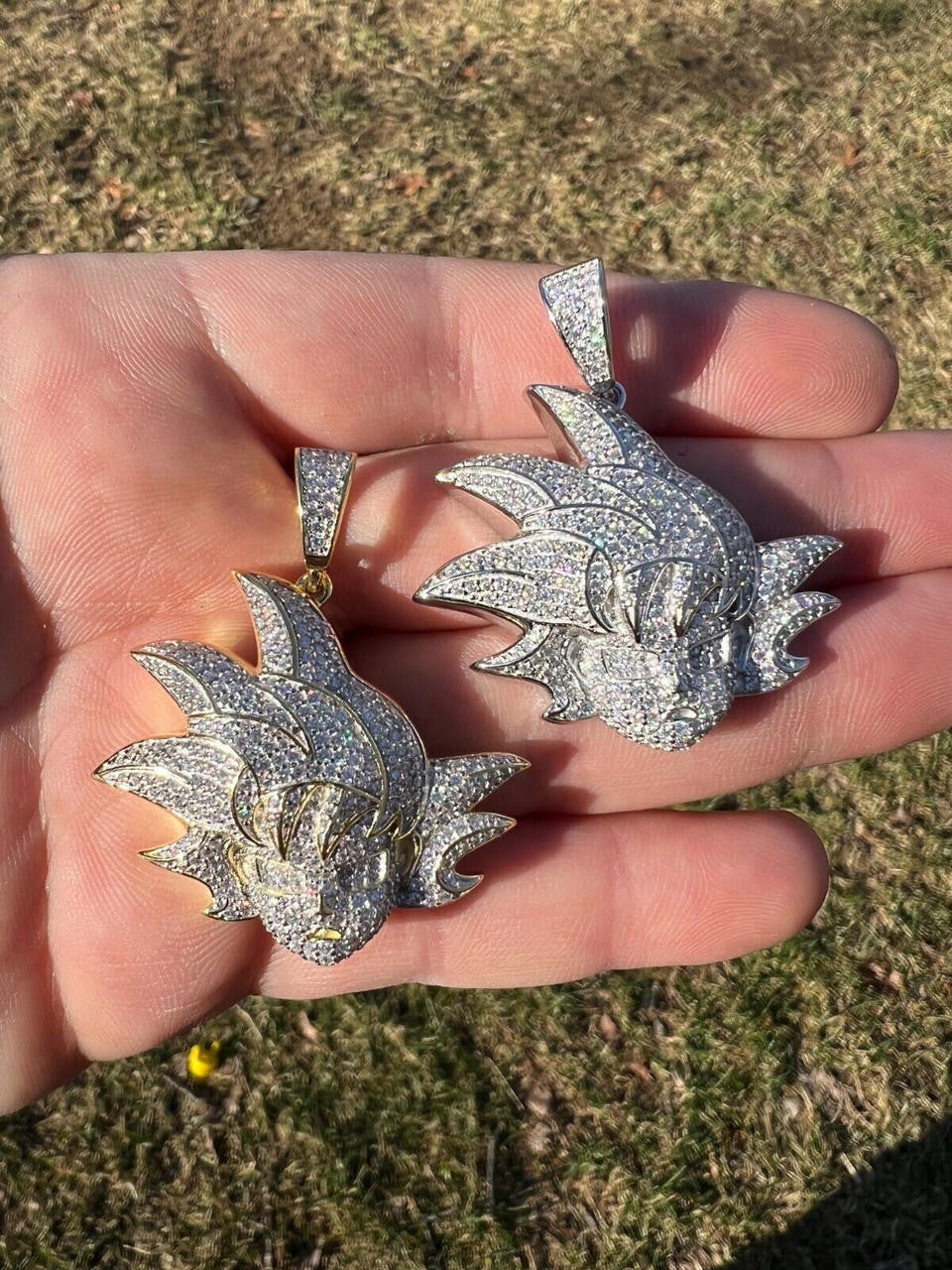 HarlemBling MOISSANITE Real Silver / Gold Iced Goku Saiyan Dragon Ball Z Pendant Necklace