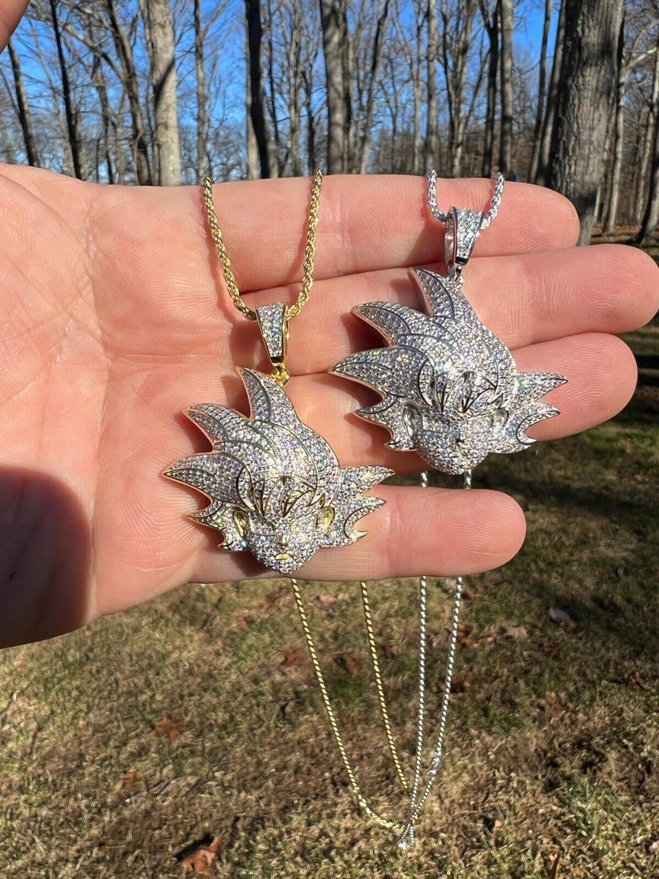 HarlemBling MOISSANITE Real Silver / Gold Iced Goku Saiyan Dragon Ball Z Pendant Necklace