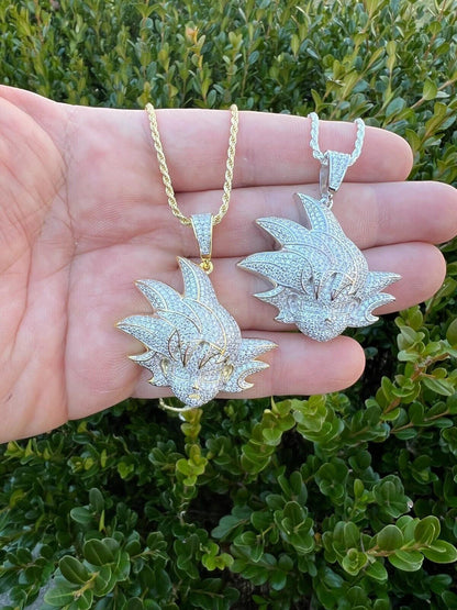 HarlemBling MOISSANITE Real Silver / Gold Iced Goku Saiyan Dragon Ball Z Pendant Necklace