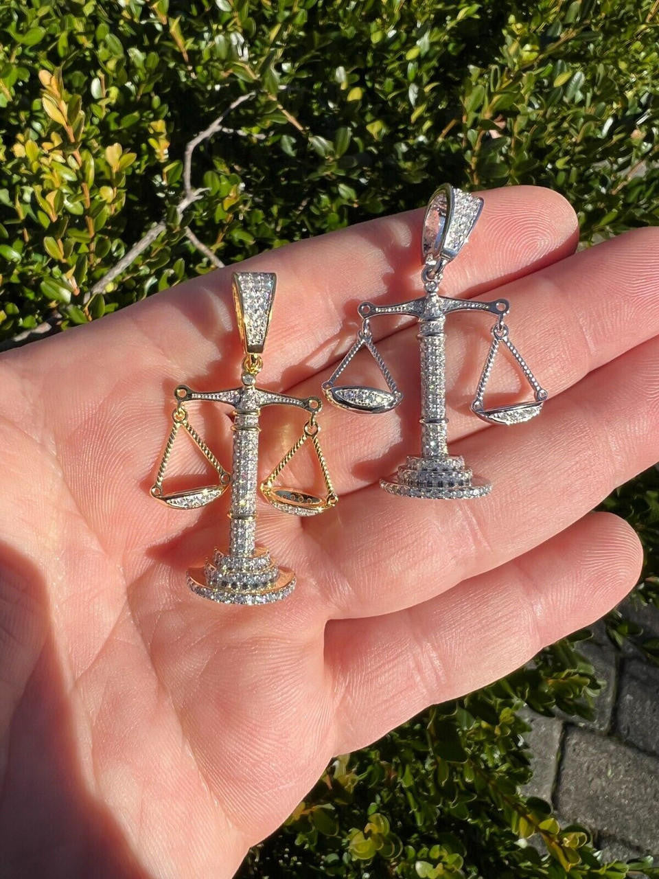 HarlemBling MOISSANITE Real Silver / Gold Libra Balanced Scale Necklace Pass Diamond Tester