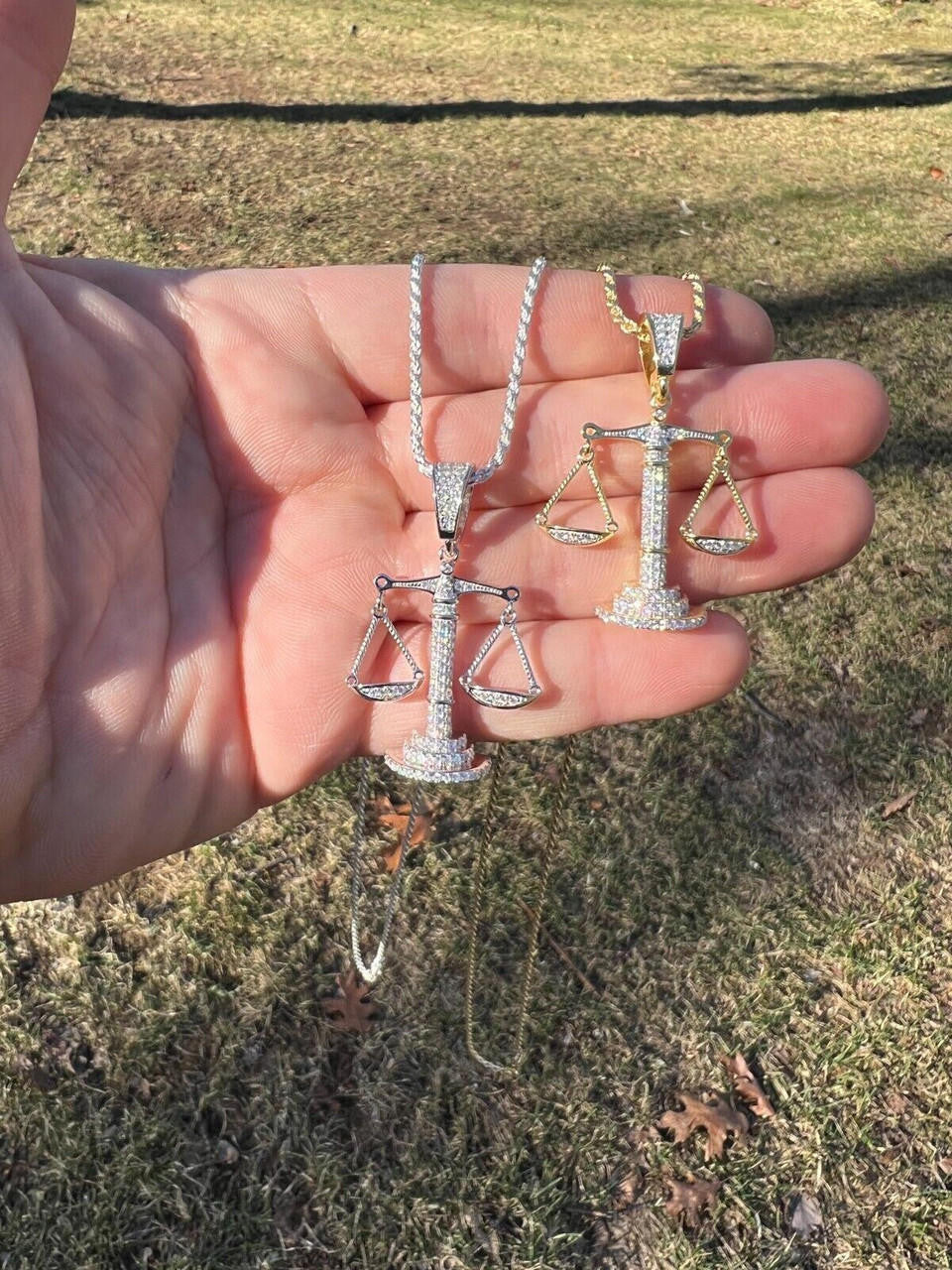 HarlemBling MOISSANITE Real Silver / Gold Libra Balanced Scale Necklace Pass Diamond Tester