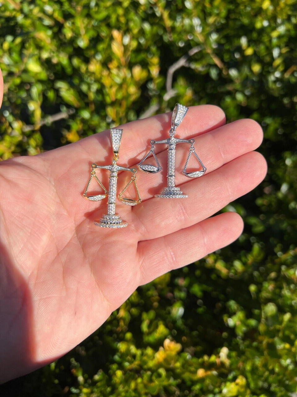 HarlemBling MOISSANITE Real Silver / Gold Libra Balanced Scale Necklace Pass Diamond Tester