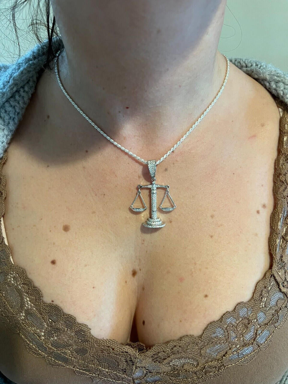 HarlemBling MOISSANITE Real Silver / Gold Libra Balanced Scale Necklace Pass Diamond Tester