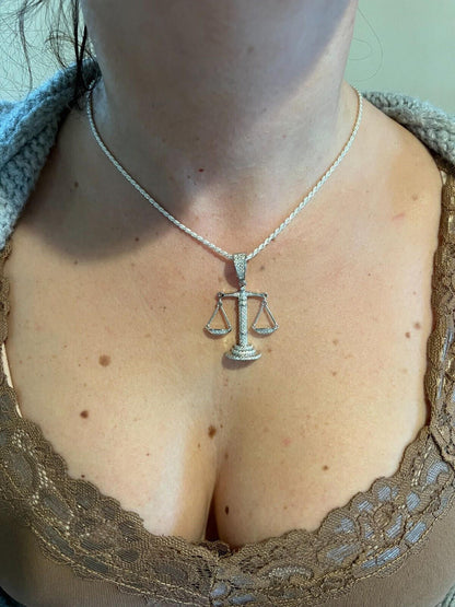 HarlemBling MOISSANITE Real Silver / Gold Libra Balanced Scale Necklace Pass Diamond Tester