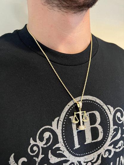 HarlemBling MOISSANITE Real Silver / Gold Libra Balanced Scale Necklace Pass Diamond Tester