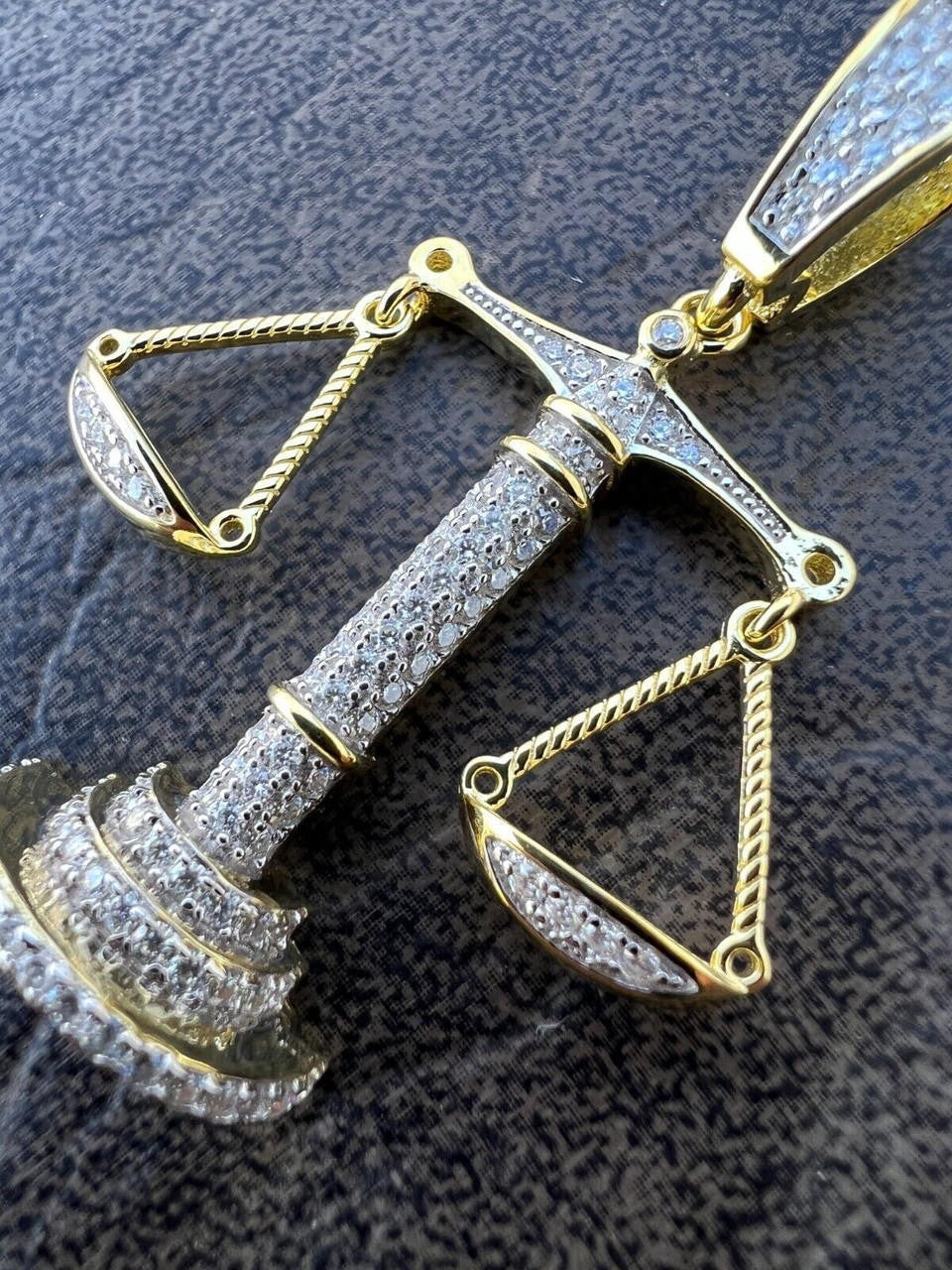 HarlemBling MOISSANITE Real Silver / Gold Libra Balanced Scale Necklace Pass Diamond Tester