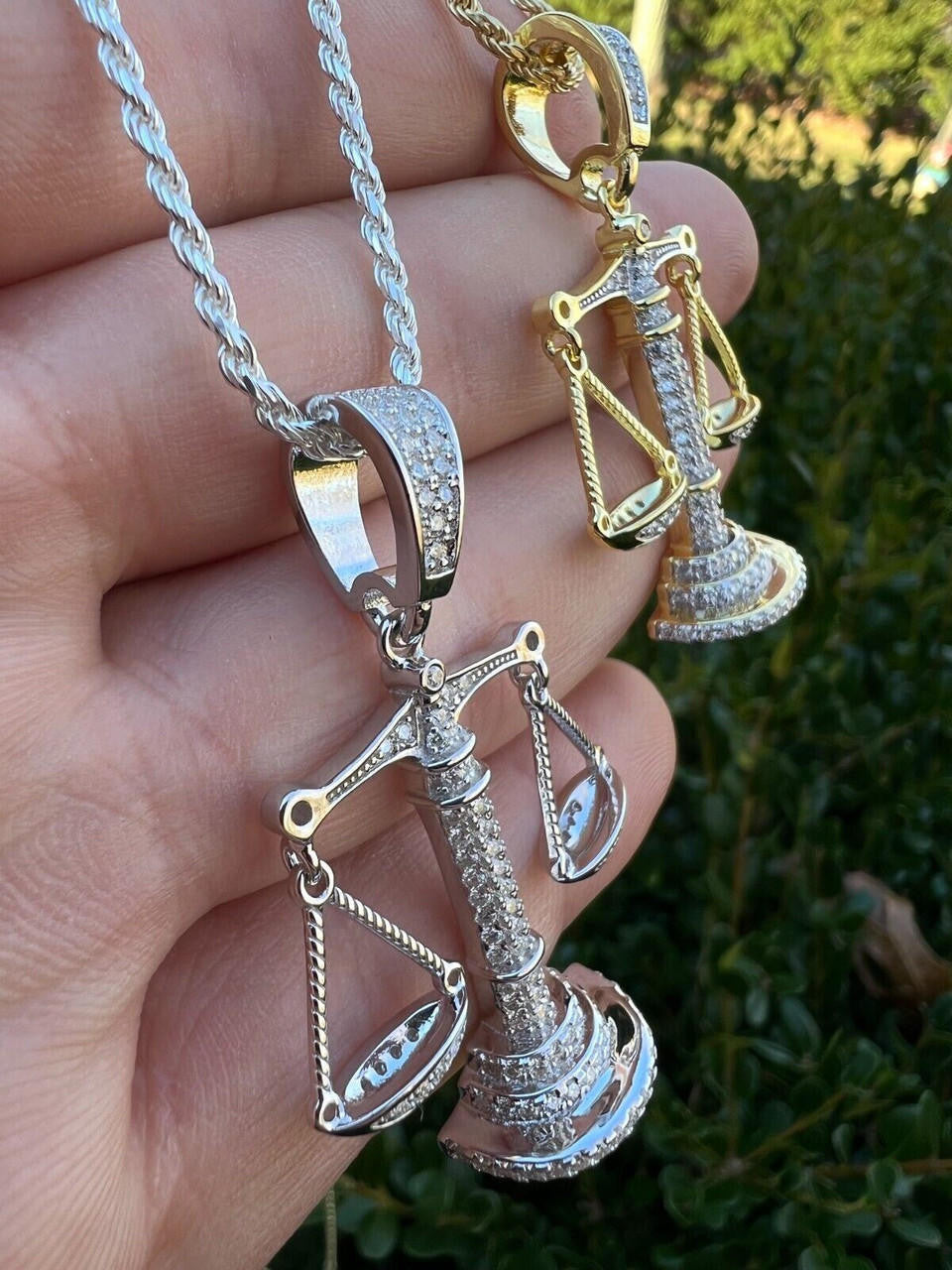 HarlemBling MOISSANITE Real Silver / Gold Libra Balanced Scale Necklace Pass Diamond Tester