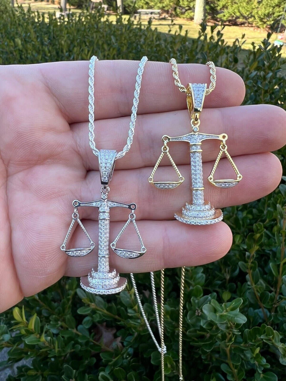 HarlemBling MOISSANITE Real Silver / Gold Libra Balanced Scale Necklace Pass Diamond Tester