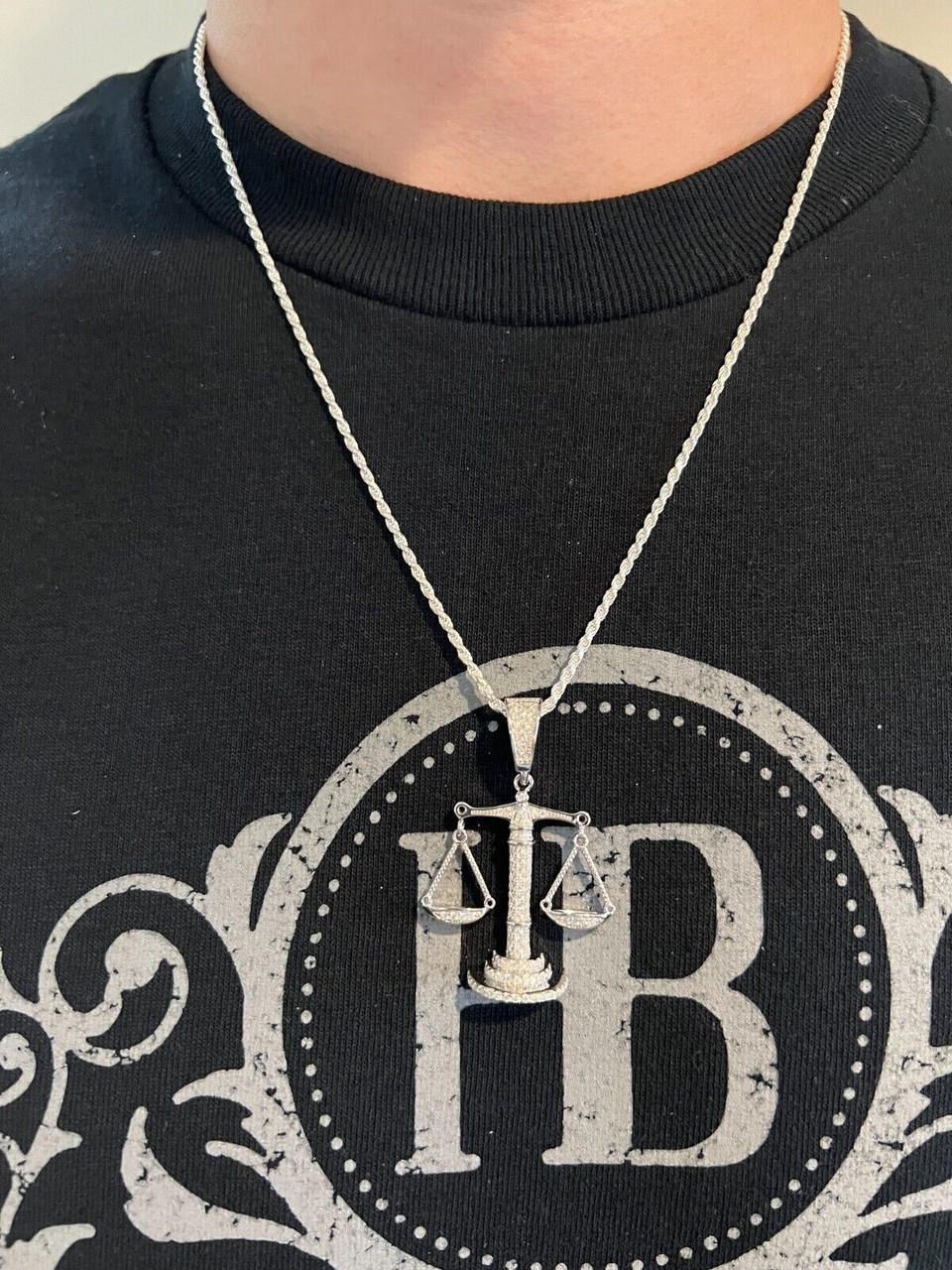 HarlemBling MOISSANITE Real Silver / Gold Libra Balanced Scale Necklace Pass Diamond Tester