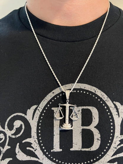 HarlemBling MOISSANITE Real Silver / Gold Libra Balanced Scale Necklace Pass Diamond Tester